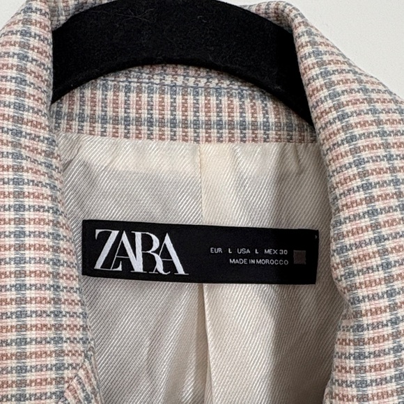 Zara Women's Checkered Blazer in Cream, Brown and blue - Picture 3 of 7